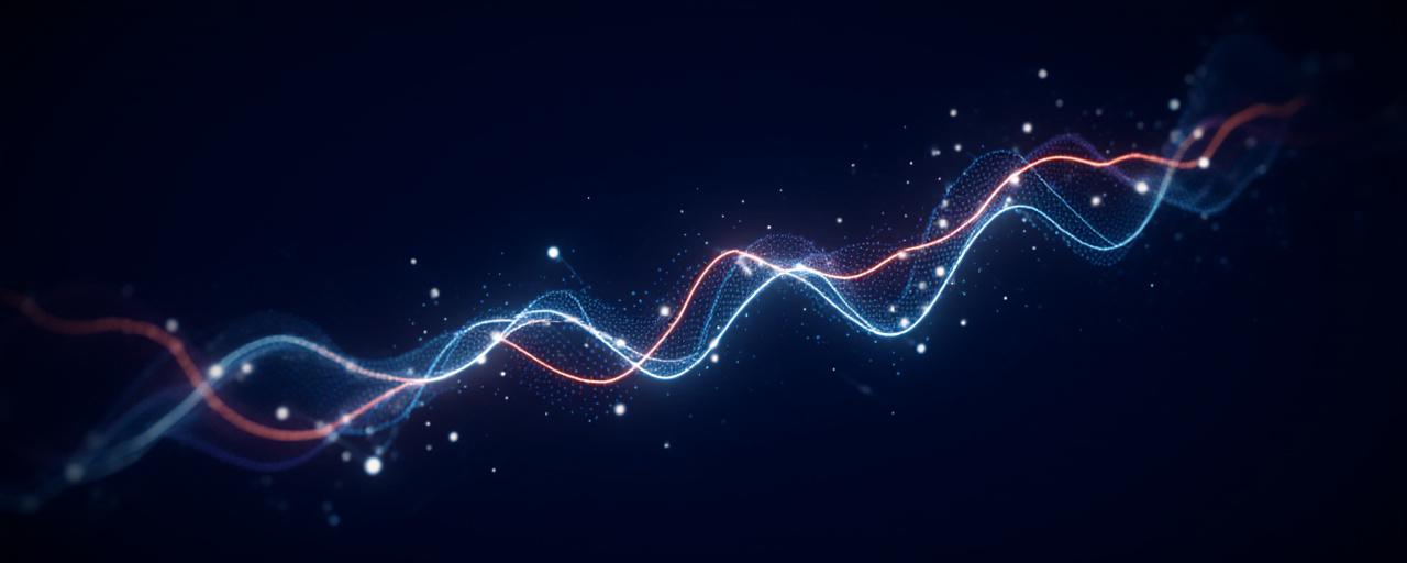 Abstract financial data visualization with glowing teal and cyan trends